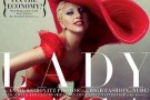 Lady Gaga in rosso fuoco haute couture fotografata da Annie Leibovitz su Vanity Fair Usa