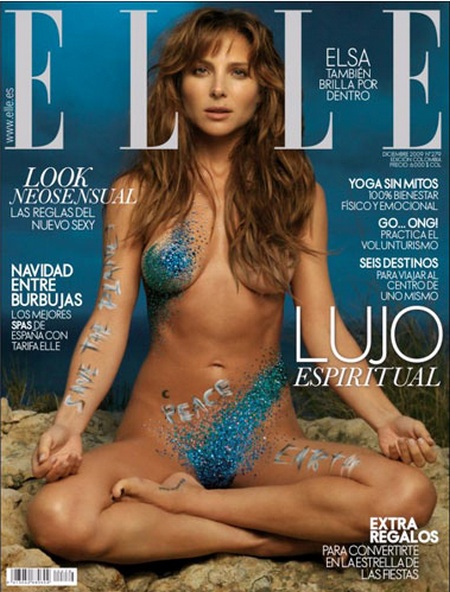 Elsa Pataki nuda e cosparsa di cristalli Swarovski per Elle di dicembre