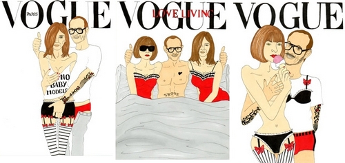 Terry Richardson, Anna Wintour e Carine Roitfeld protagonisti di una vignetta di Alexsandro Palombo