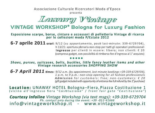 Vintage Workshop® Bologna for Luxury Fashion:6/7 Aprile