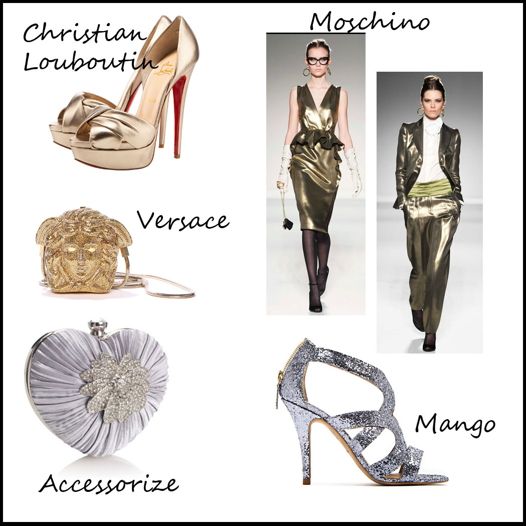 capodanno abiti accessori oro argento moschino versace accessorize mango louboutin 