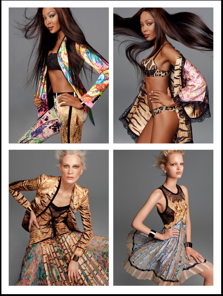 Roberto Cavalli adv p/e 2012: stampe floreali e animalier e la sensualità del pizzo