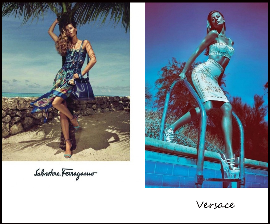 Gisele Bundchen testimonial dell'estate 2012 di Ferragamo e Versace