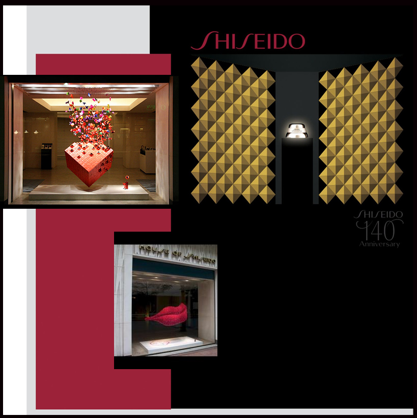 shiseido 140 anni shop window san valentino baci kiss