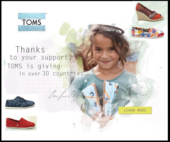 Toms shoes: paghi uno e prendi due e l'altro paio è in beneficenza per un bambino!