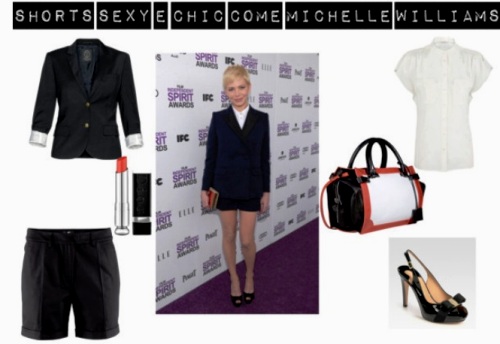 Idee look: gambe in primo piano con gli shorts chic come Michelle Williams